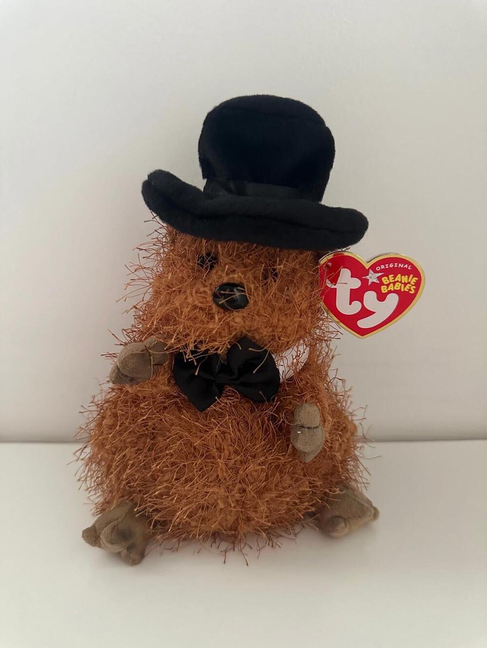 Ty Beanie Baby “Punxsutawney Phil” the Groundhog Day  - Black Bow Tie (6.5 inch)